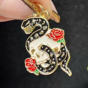 Stunning SNAKE with skull and Roses Enamel charm